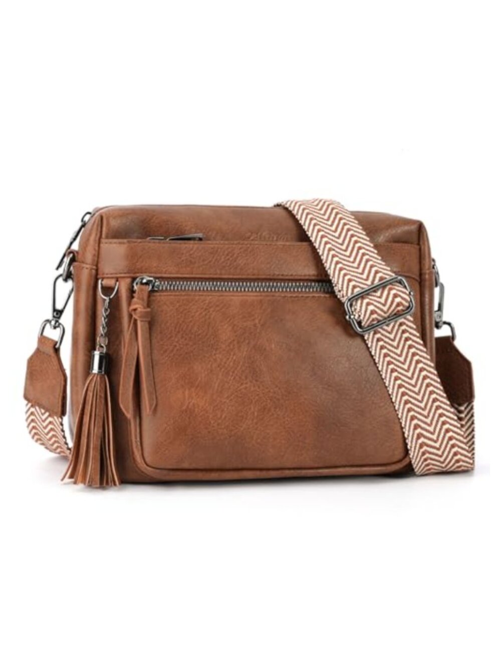 PU Leather Crossbody Bag Quilted Butterfly Design Detachable Tassel Wide Strap